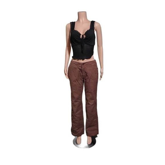 women's drawstring wide leg mid rise brown elastic waist pants size M - Picture 2 of 6